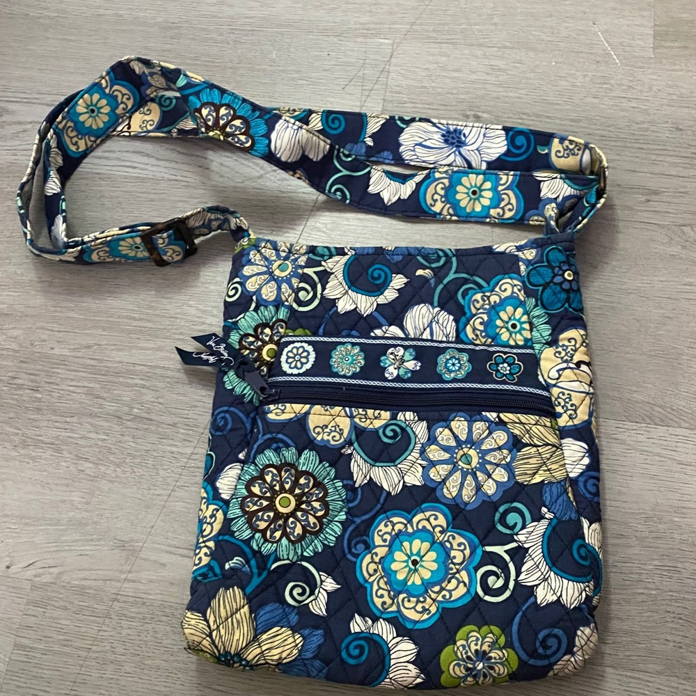 Vera Bradley Crossbody Bag Womens Small Blue Floral Quilted Hipster Purse